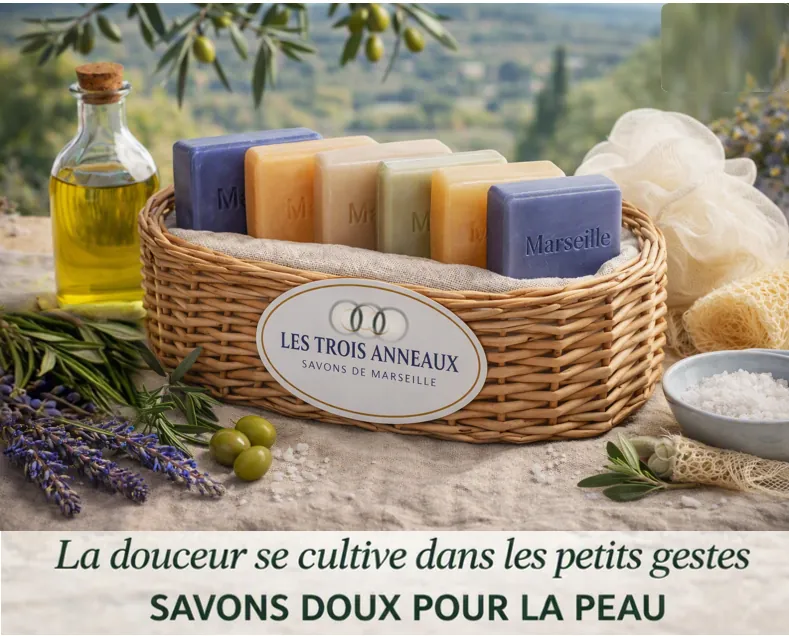 La douceur se cultive dans les petits gestes : panier de savons doux pour la peau
