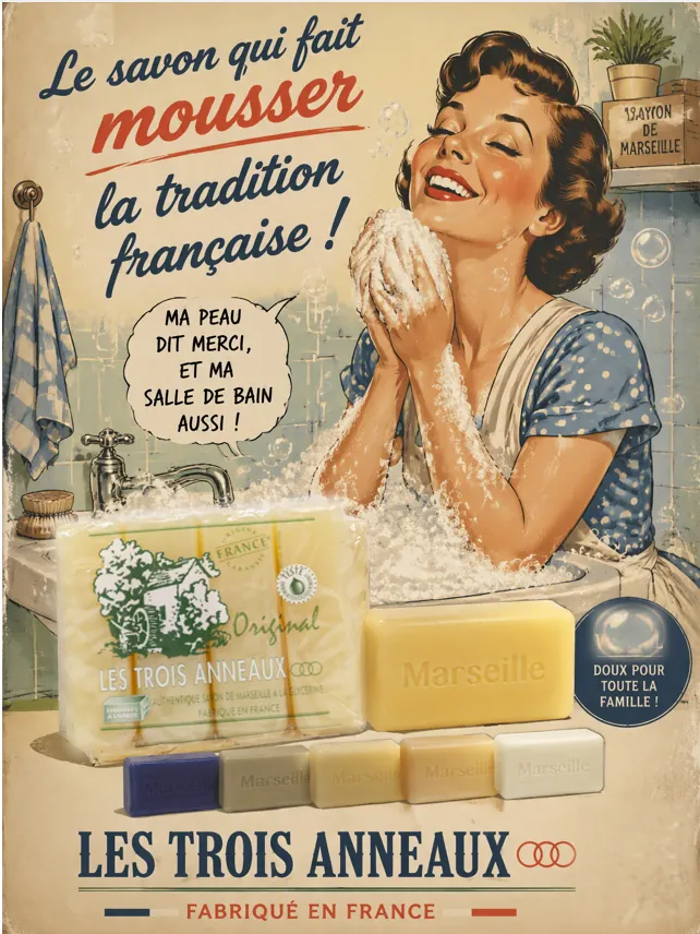 Affiche rétro : le savon qui fait mousser la tradition française