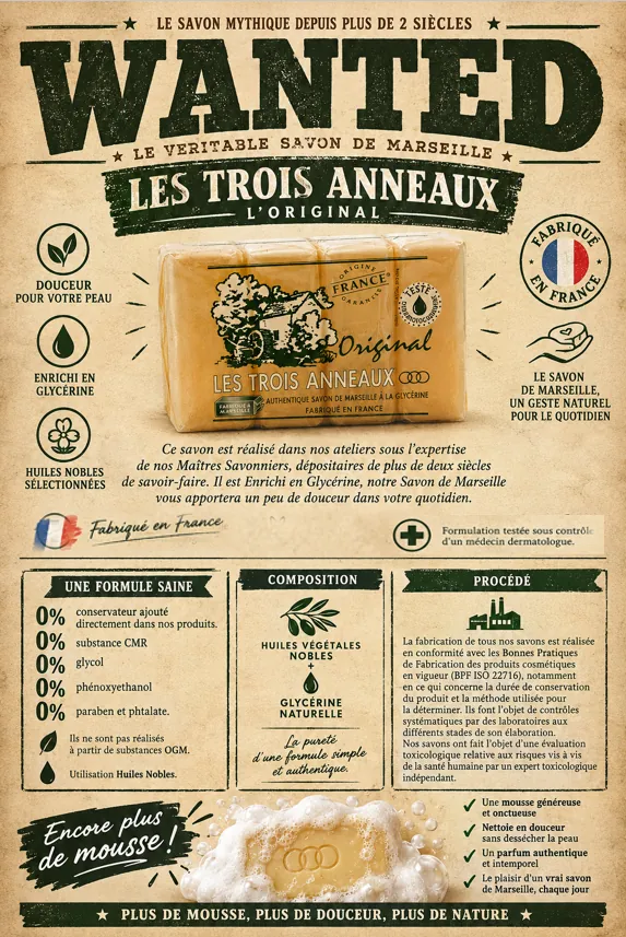 Affiche Wanted : le véritable savon de Marseille, l'Original